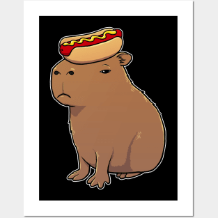 Capybara with a Hotdog on its head Posters and Art